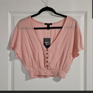 Forever 21 Blush Buttoned Crop Top